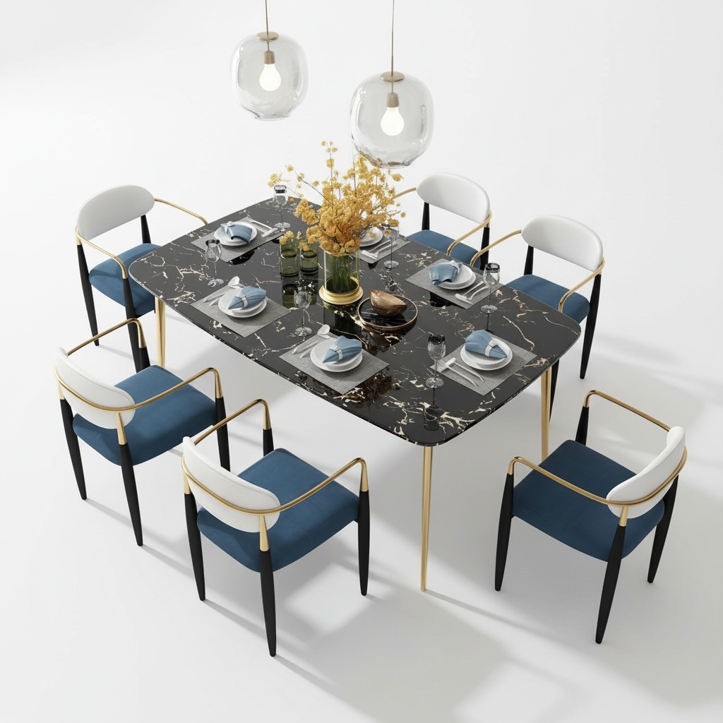 Komplett Set Esstisch 6x Stühle Esszimmer Ess Gruppe Stein Garnitur Tische 7tlg