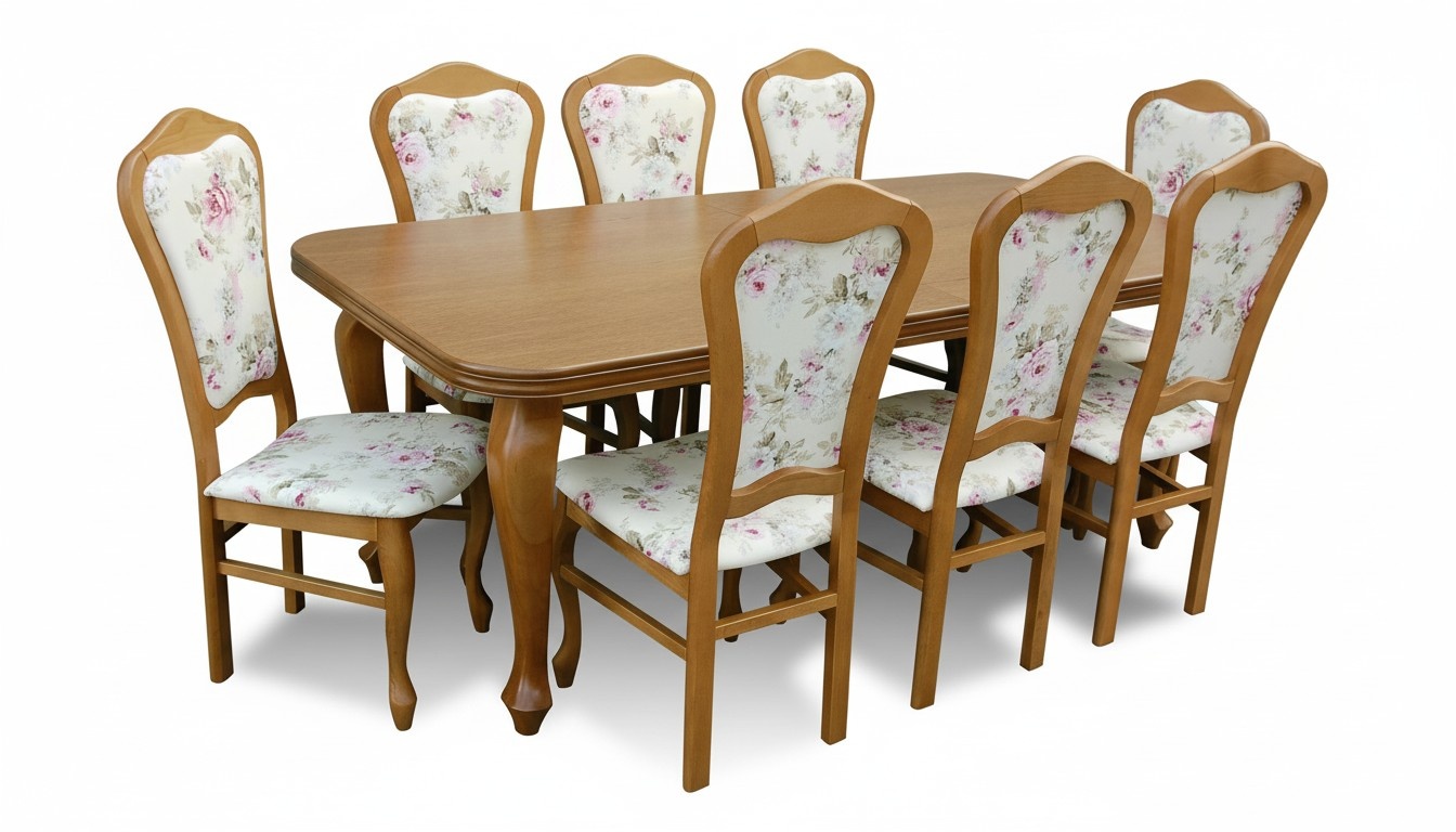 Komplett Set Esstisch + 8 Stühle Esszimmer Set Ess Gruppe Holz Tisch Tische 9tlg