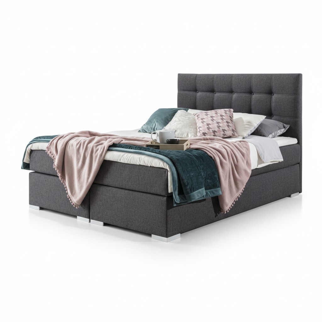 Komplett Set Matratze & Topper Boxspring Bett Polster Betten Textil Stoff 180cm