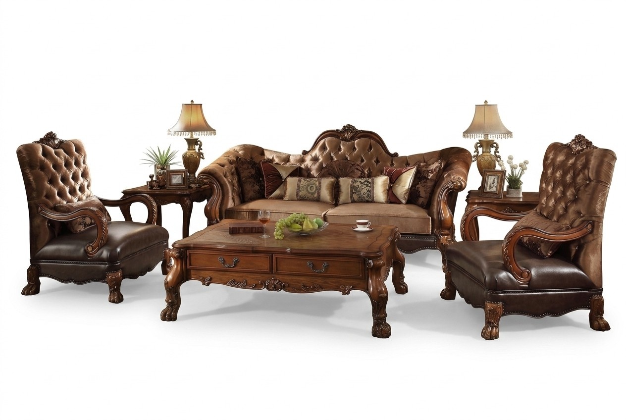 Komplett Set Sofagarnitur 3+1+1 Sitzer Designer Wohnlandschaft 3tlg Gruppe Holz
