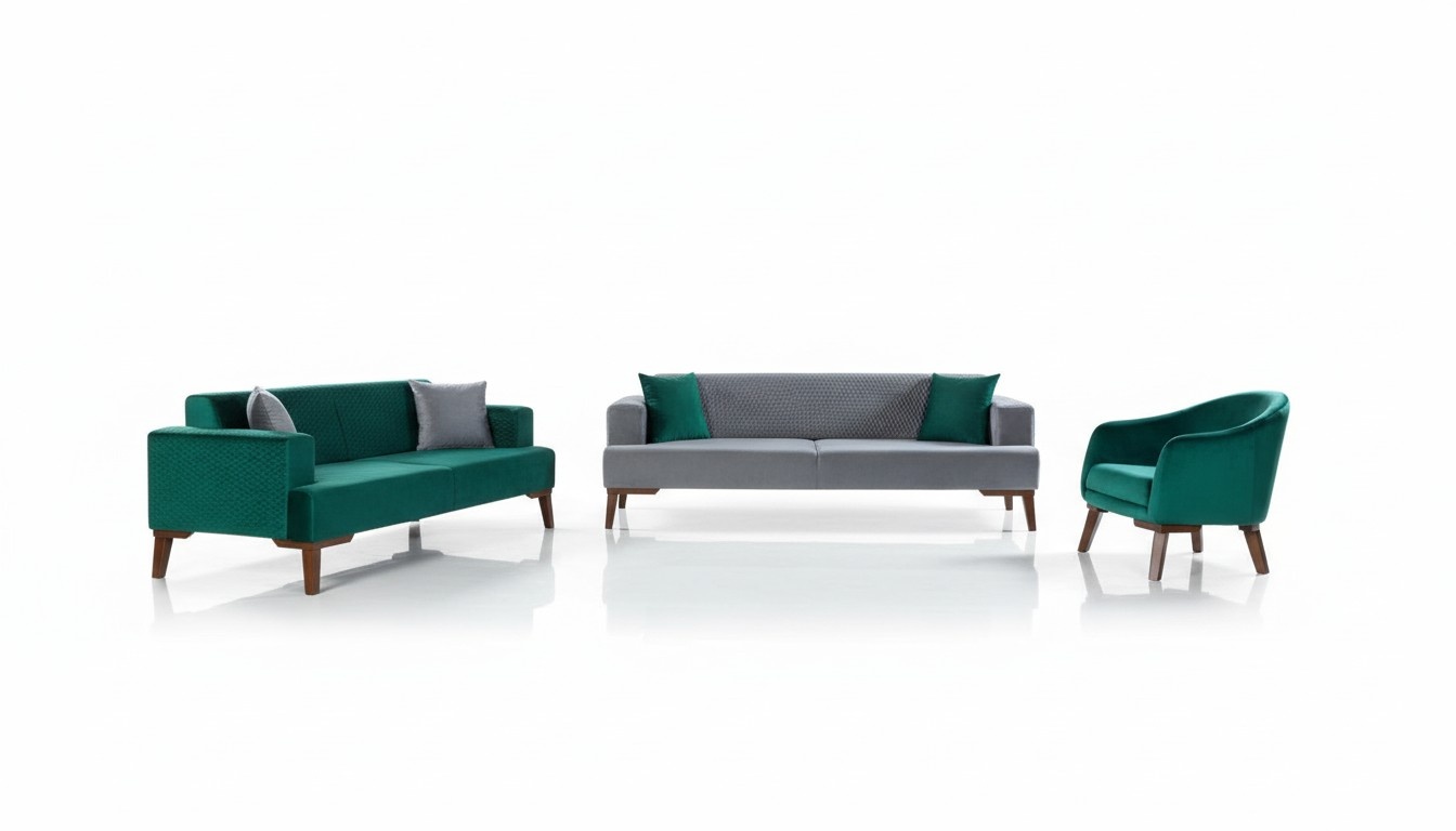 Sofagarnitur 3+3+1 Sitzer Designer Wohnlandschaft Grau Turkis Grün