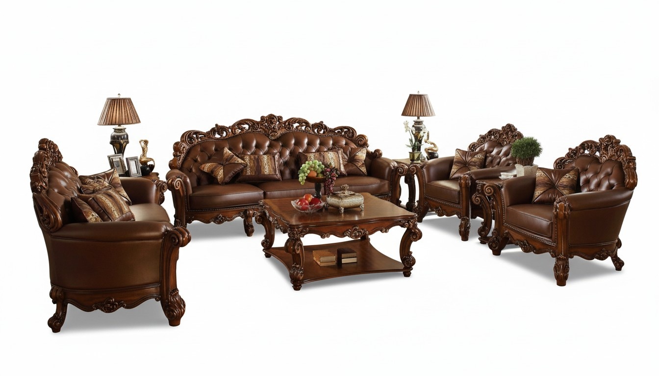 Komplett Set Sofagarnitur 5tlg. Couchtisch Sofa Couch Holz Wohnlandschaft neu