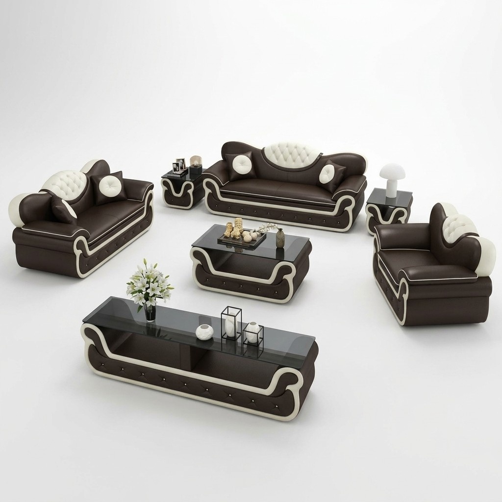 Komplett Set Sofagarnitur 7tlg. Sitz Sideboard Design Wohnzimmer Gruppe Garnitur