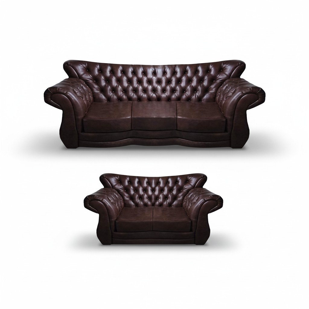 Komplett Sofas Dreisitze mit Zweisitzer Couch Leder Sitzmöbel Chesterfield