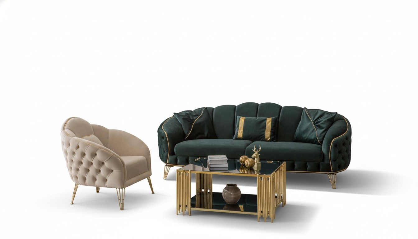 Komplett Wohnzimmer 3tlg stilvoll Dreisitzer Sofa Couch Luxus 2x Sessel