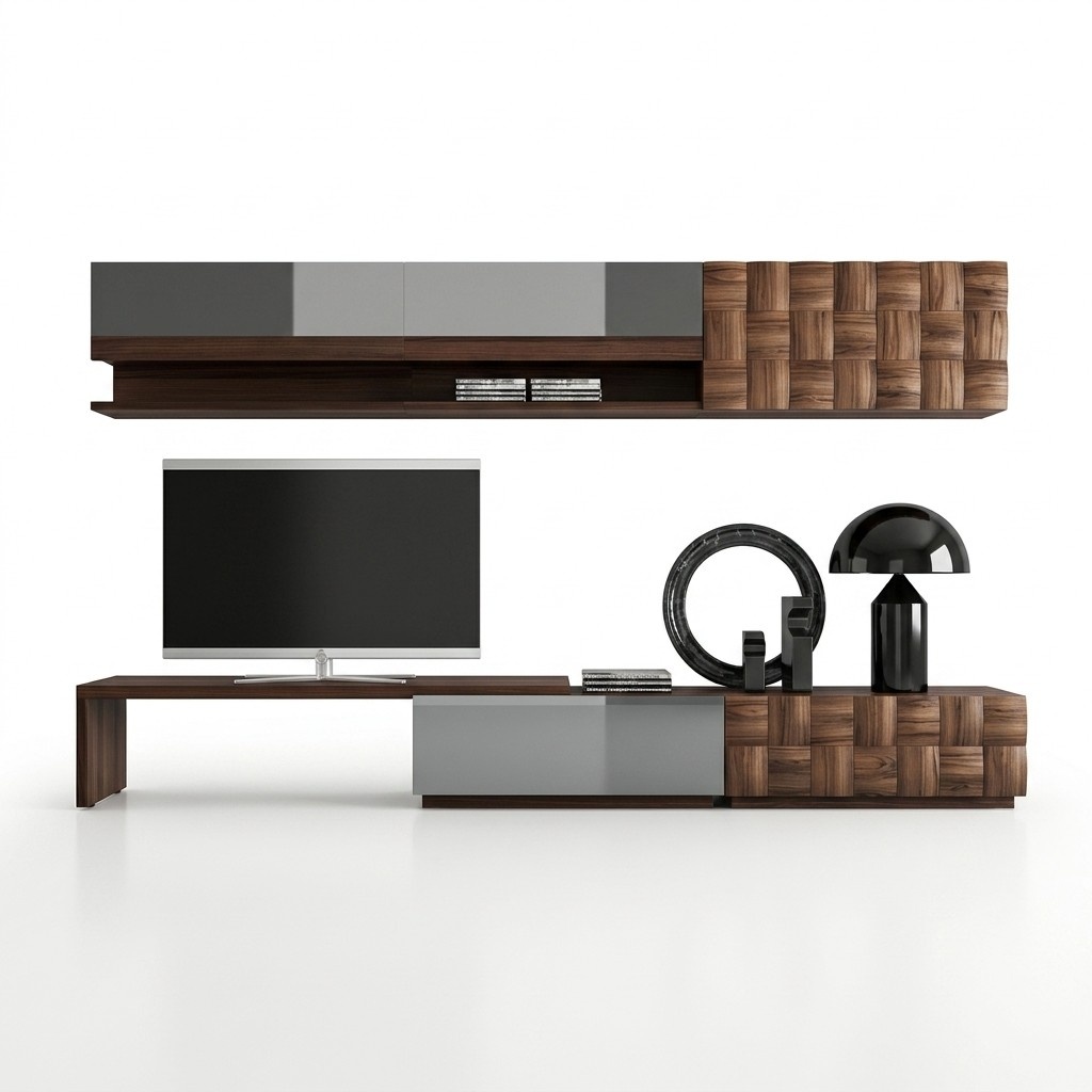Komplett Wohnzimmermöbel Wohnwand TV-Ständer Wandschrank Designer 2x Wandregale