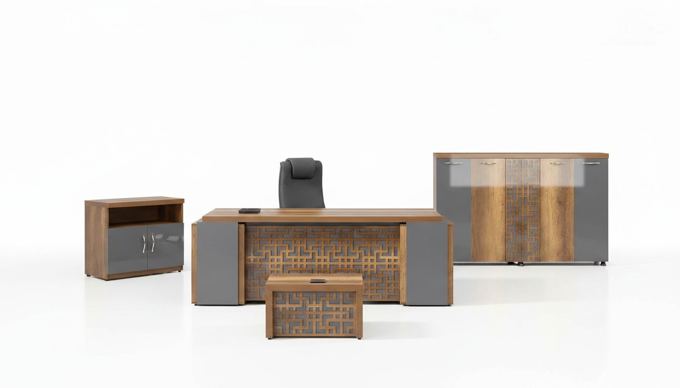 Komplettbüro Büromöbel Schreibtisch Büro Bürotisch Set 4tlg Holz Braun