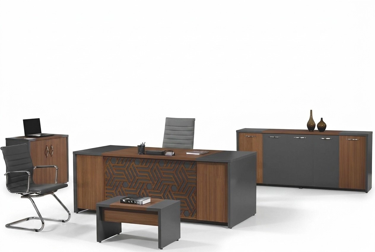 Komplettbüro Bürotisch Büromöbel Schreibtisch Set 4tlg Holz Braun Büro