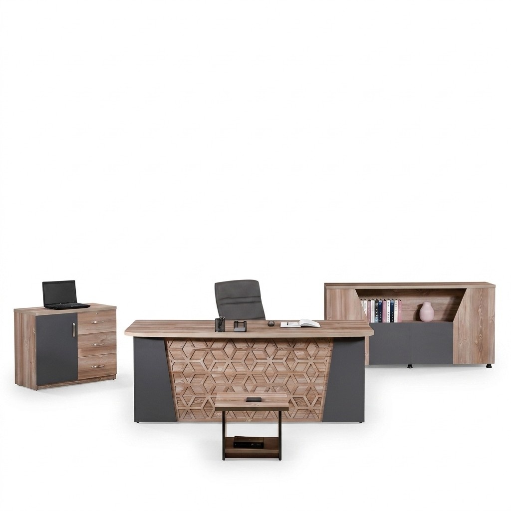 Komplettbüro Bürotisch Büromöbel Schreibtisch Set 4tlg Holz Braun Büro