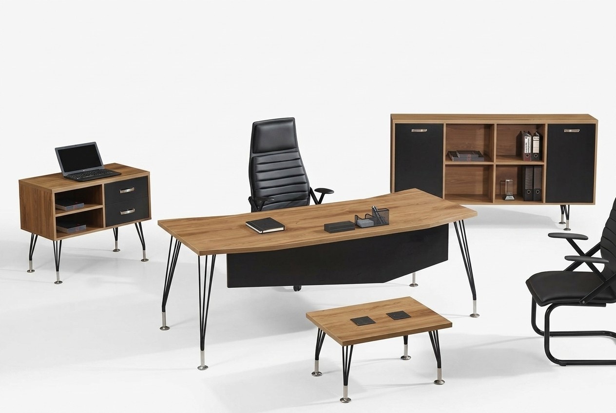 Komplettbüro Bürotisch Büromöbel Schreibtisch Set 4tlg Holz Schwarz
