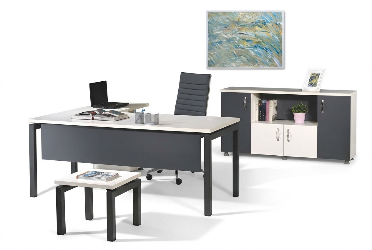 Komplettbüro Eckbürotisch Büromöbel 3tlg Holz Set Grau Computermöbel