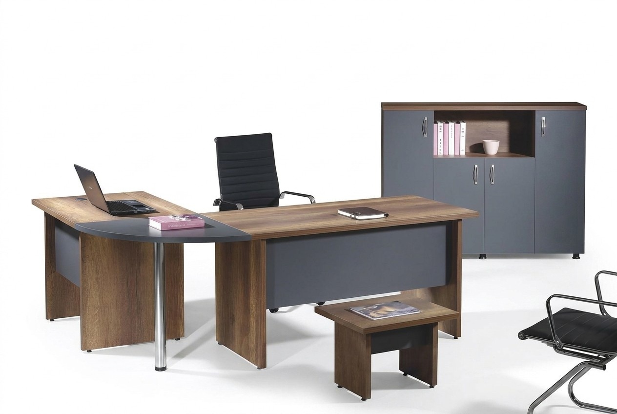 Komplettbüro Eckbürotisch Büromöbel 3tlg Holz Set Grau Computermöbel