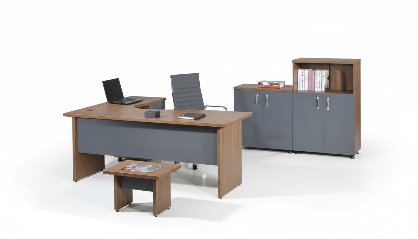 Komplettbüro Eckbürotisch Büromöbel 4tlg Holz Set Grau Computermöbel
