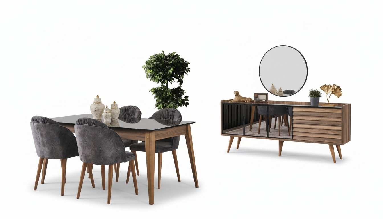 Komplette Braune Esszimmer Garnitur Esstisch 4x Stühle Sideboard 7tlg