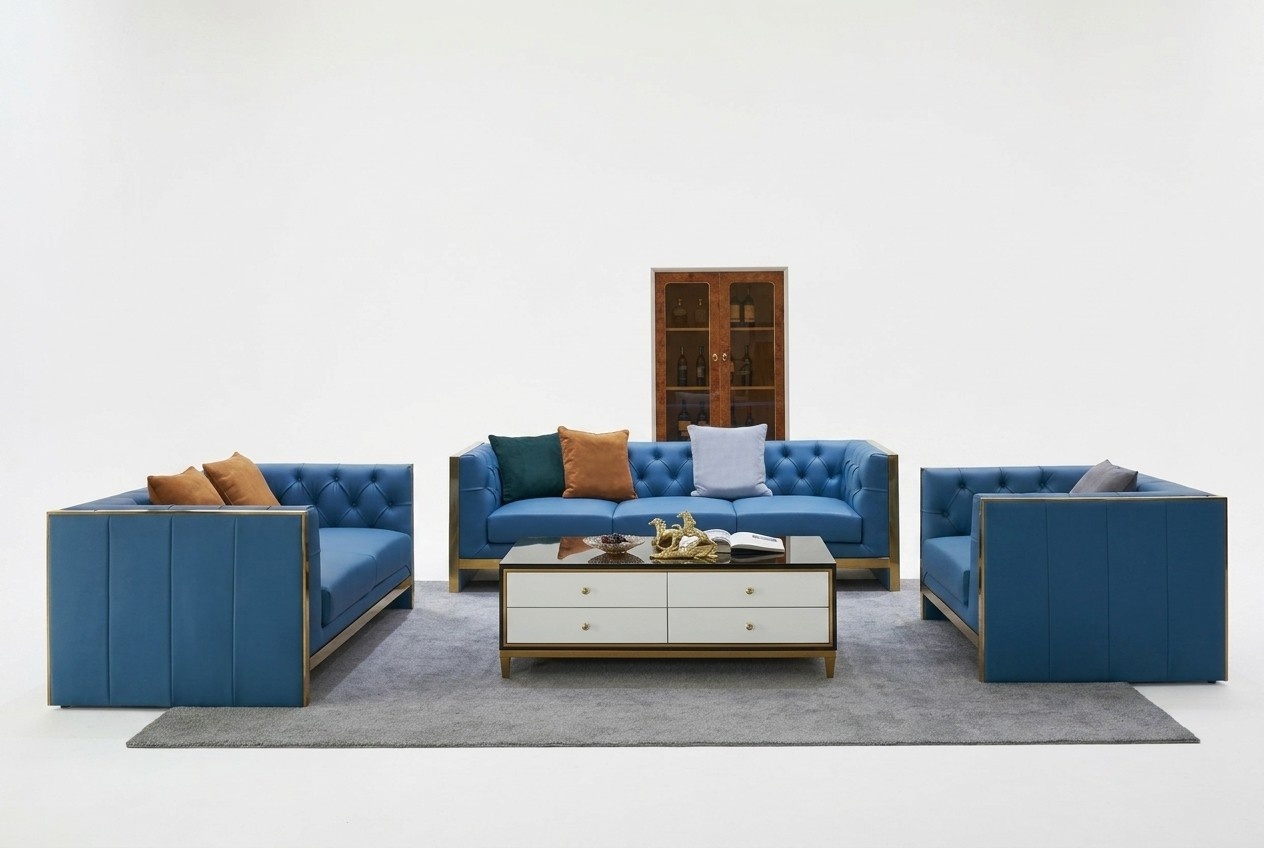 Komplette Chesterfield Set Sofagarnitur 3 2 1 Sitz Couchtisch Designer 4tlg