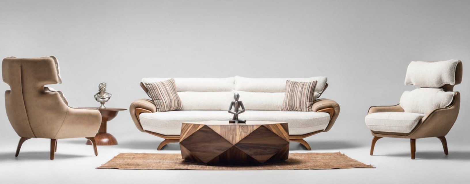 Komplette Couchgarnitur Dreisitzer Sessel Beige 3tlg Polstersofa Stoff