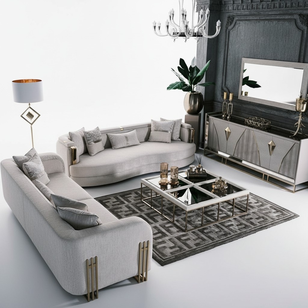 Komplette Couchgarnitur Dreisitzer Stoffsofa Set 8tlg Wohnzimmer Groß