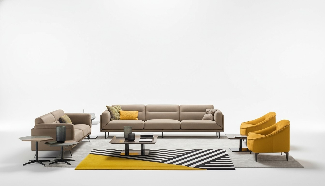 Komplette Couchgarnitur Sofagarnitur Beige Sofa 4+3 Sitz Gruppe Leder