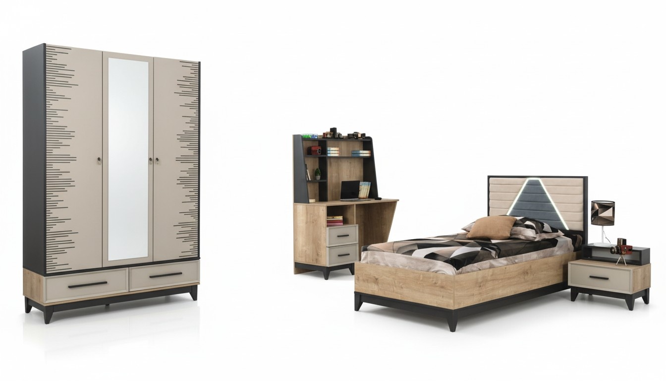 Komplette Kindermöbel Jugenbett Bett Holz Set 4tlg Kinderzimmer Braun