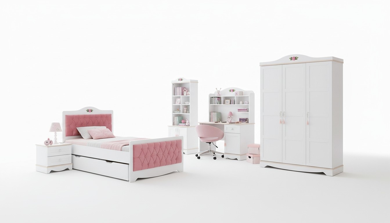 Komplette Kinderzimmer Garnitur Bett Schrank Schreibtisch Regal 6tlg Set