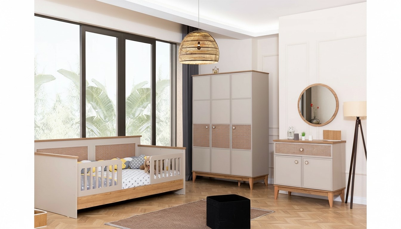 Komplette Kinderzimmer Garnitur Designer Bett Schrank Spiegel Kommode