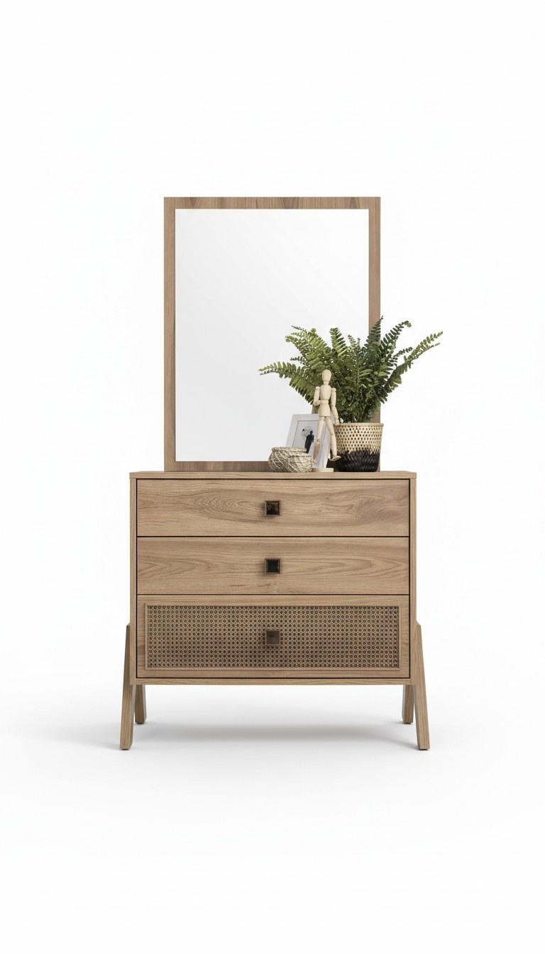 Komplette Kommode mit Spiegel Holz Braun 2tlg Kinderzimmer Schrank