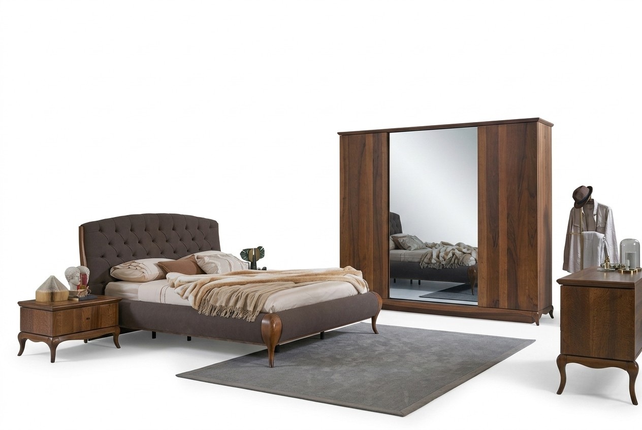 Komplette Schlafzimmer Bett Doppelbett Set 4tlg Schlafzimmer Braun Neu