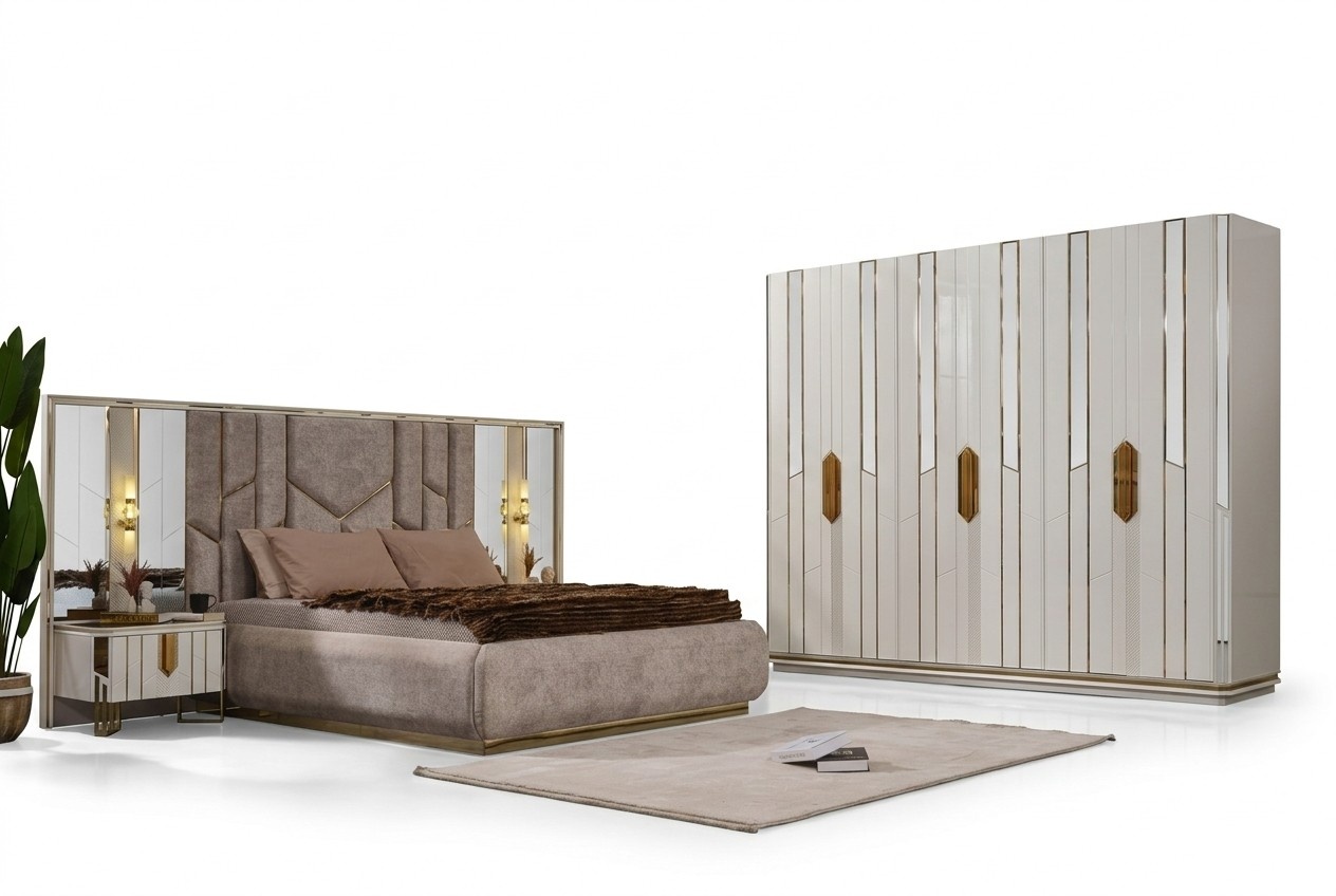 Komplette Schlafzimmer Doppelbett Bett Schrank Nachttische 4tlg Weiß