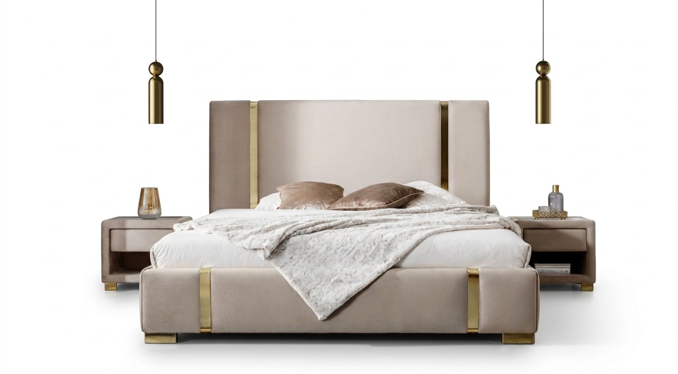 Komplette Schlafzimmer Garnitur Edelstahl Doppelbett Nachttische