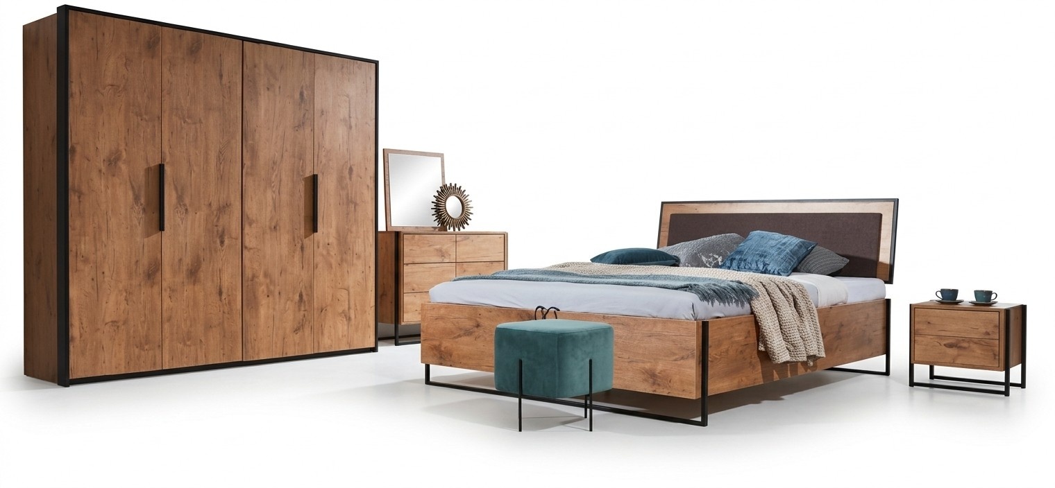 Komplettes Schlafzimmer Set Betten Kleiderschrank Bett Kommode Nachttisch Neu!