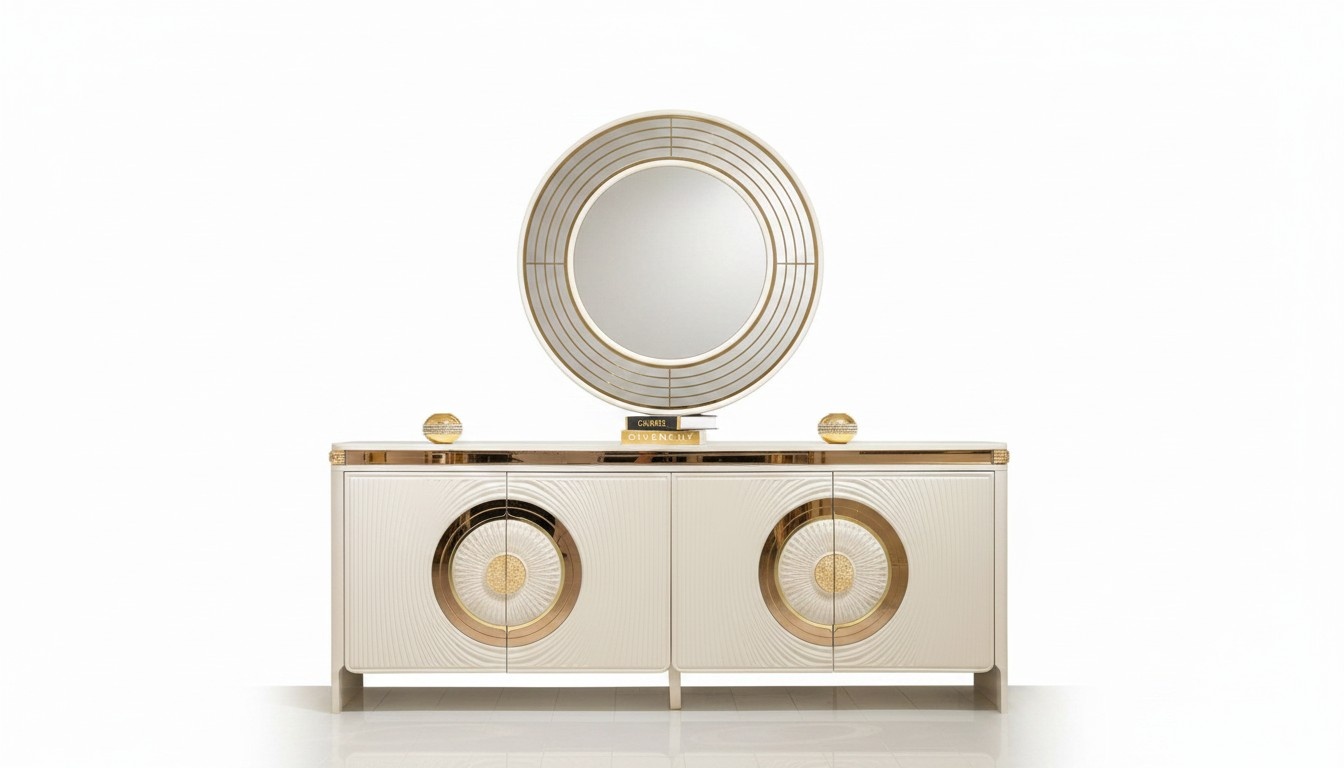 Konsole mit Spiegel in Beige aus Holz modern elegantes Design