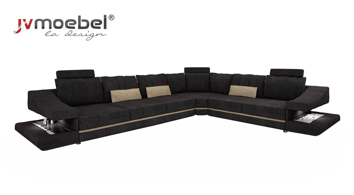 Wohnzimmer Textil Schwarz Sofa Sofas L-FormSitz Farbe Ecksofa Couch Polstermöbel
