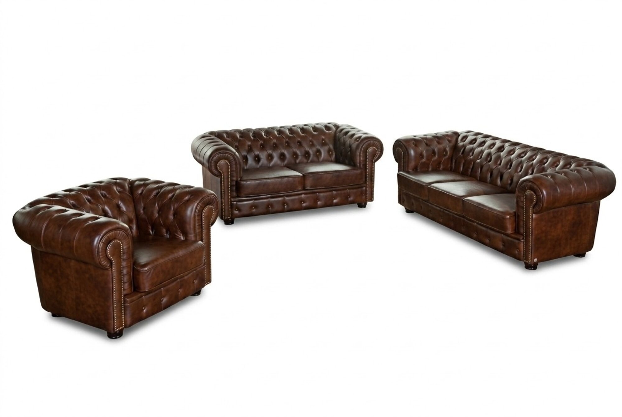 Ledersofa Sofagarnitur Sofa Couch Polster 3+2+1 Chesterfield 100% Leder Sofort