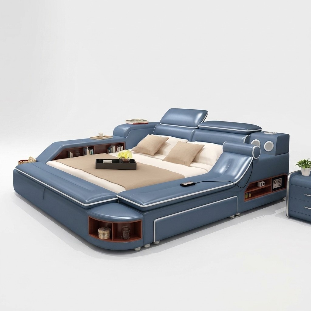 Leder Bett Betten Polster Doppel Multifunktion 180x200 Leder Bettgestell Design