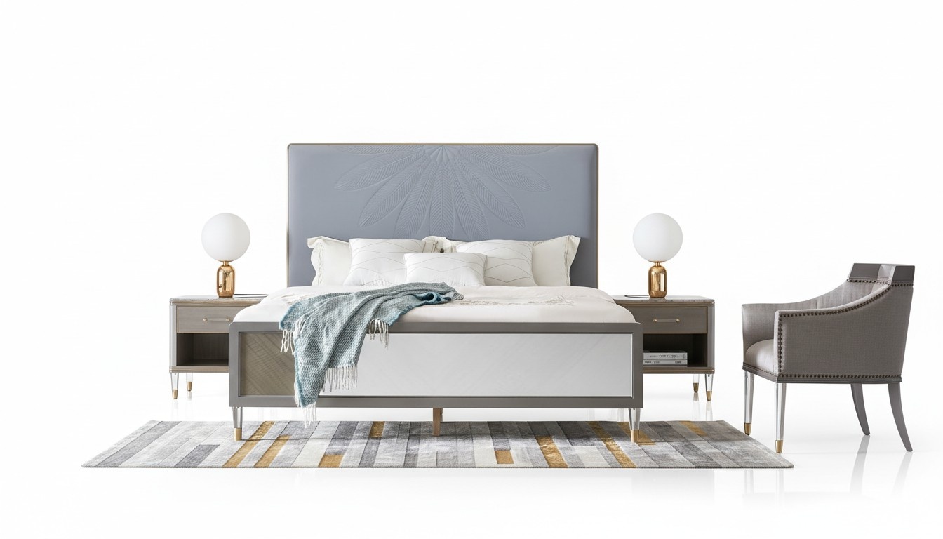 Leder Bett Doppelbett Grau 180x200 Betten Polster Luxus Doppeltes Bettgestell