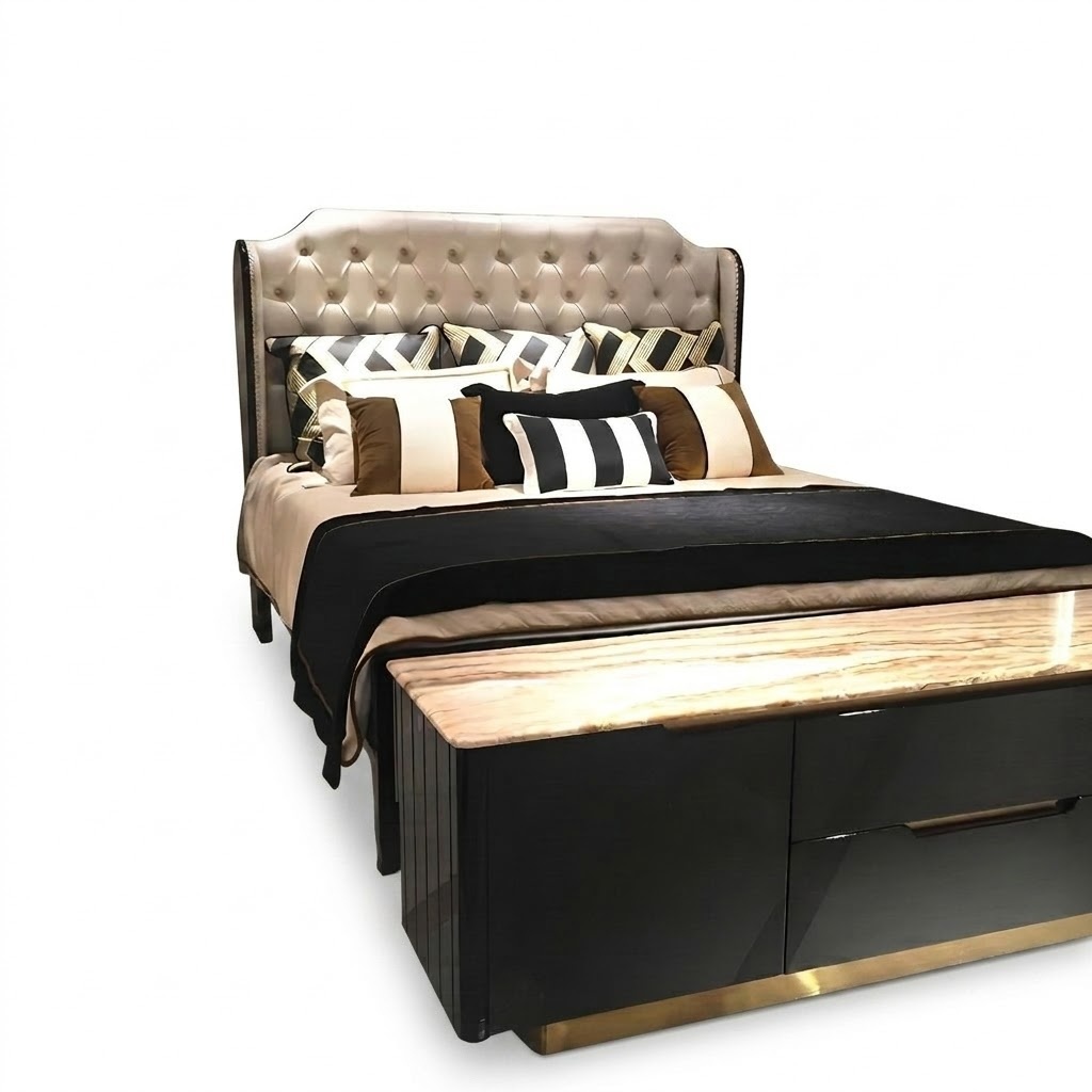 Leder Bett Polster Design Luxus Doppel Hotel Betten Holz Schlaf Zimmer