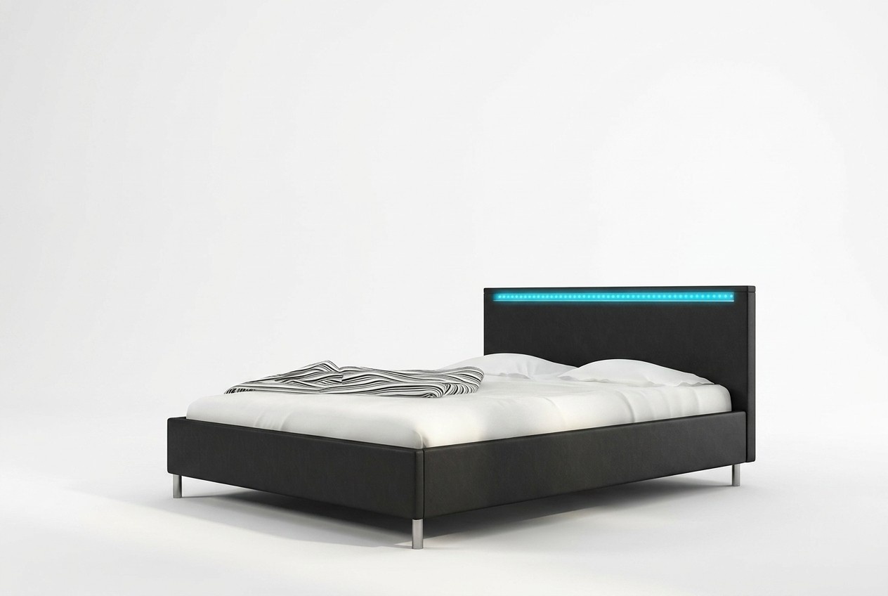 Leder Betten Design Bett Ehe Modernes Hotel Gestell LED Zimmer Luxus Doppel Neu