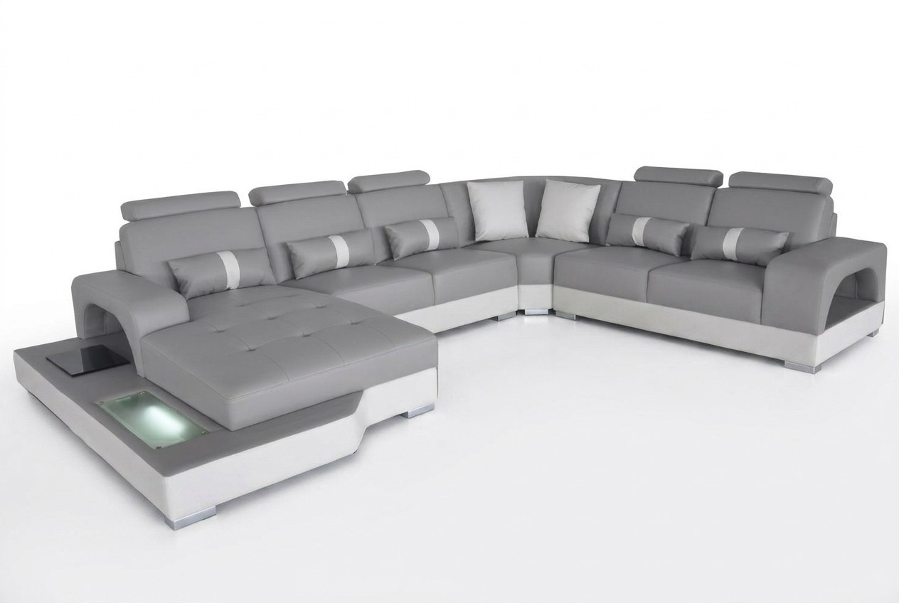 Leder Eck Sofa Wohnlandschaft Garnitur Design Modern Couch Sofas mit USB LED Neu