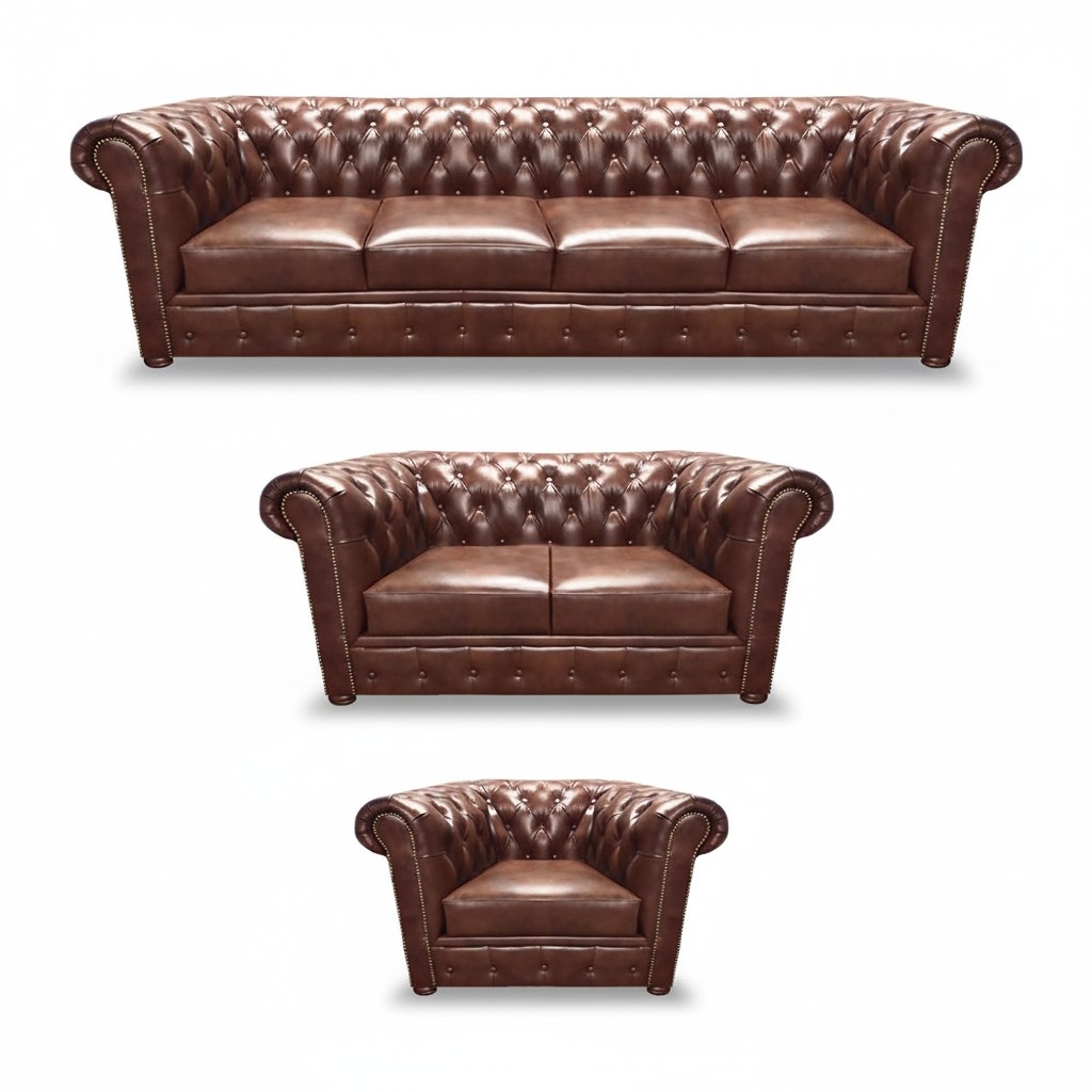 Leder Polstermöbel Wohnzimmer Set Einrichtung Braun Designer Möbel Chesterfield