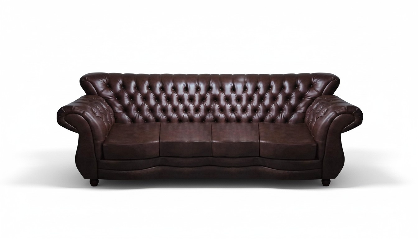 Leder Sofa Couch Viersitzer Braun Wohnzimmer Chesterfield Sitzmöbel