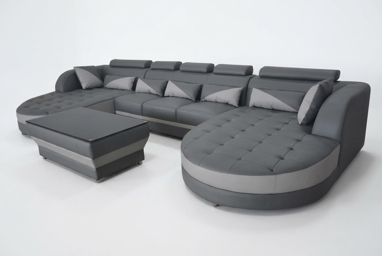 Leder Sofa Moderne Couch Polster Design Wohnlandschaft + Tisch Couchen
