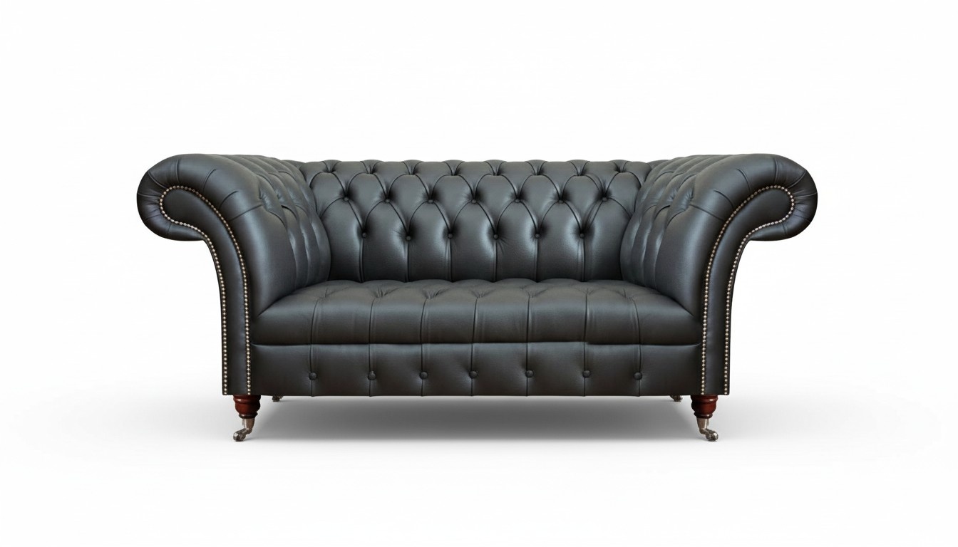 Leder Sofa Zweisitzer Couch Polstermöbel Polster Schwarz Möbel Chesterfield