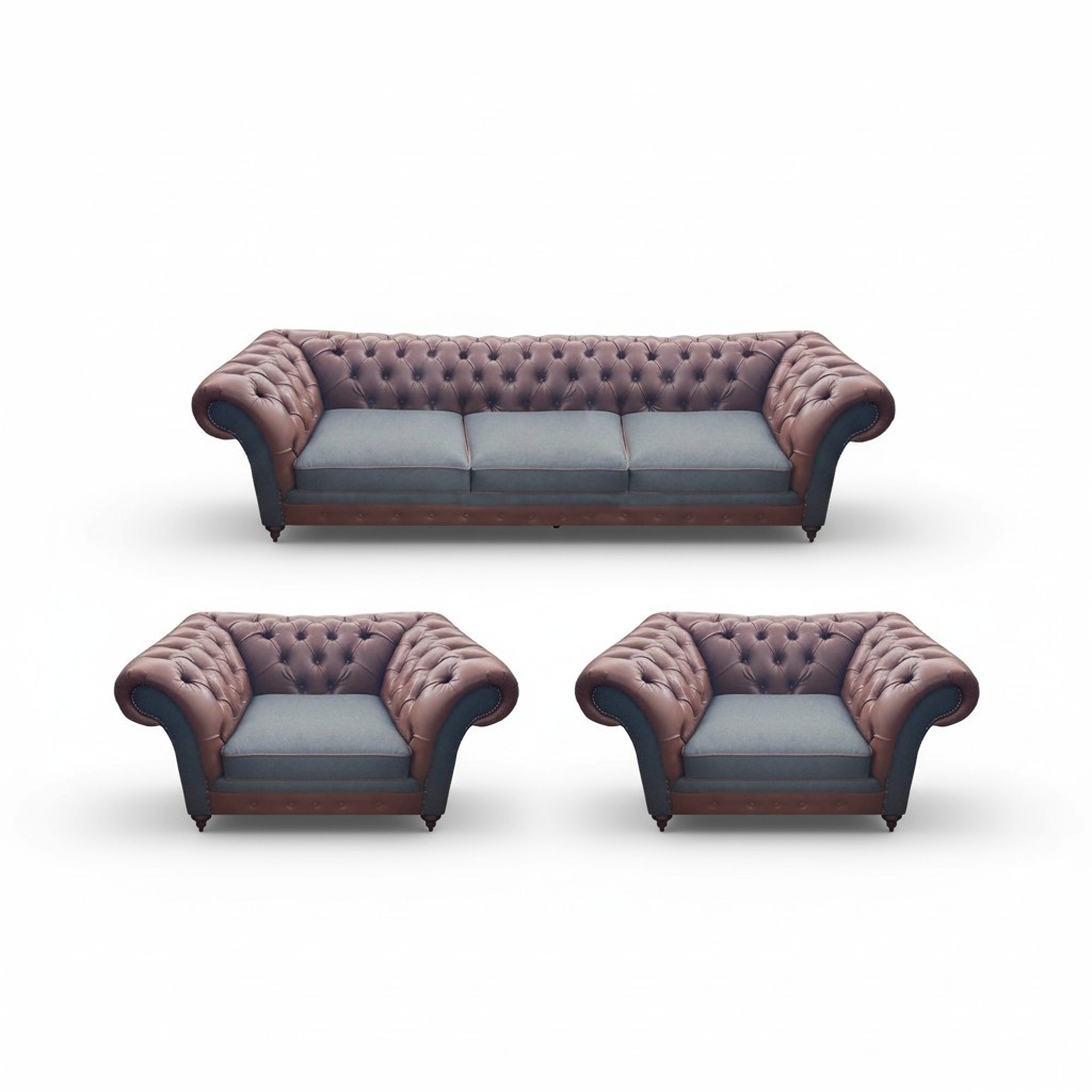 Leder Sofagarnitur 3tlg Sitzer Modern Komplett Set Polster Garnitur Chesterfield