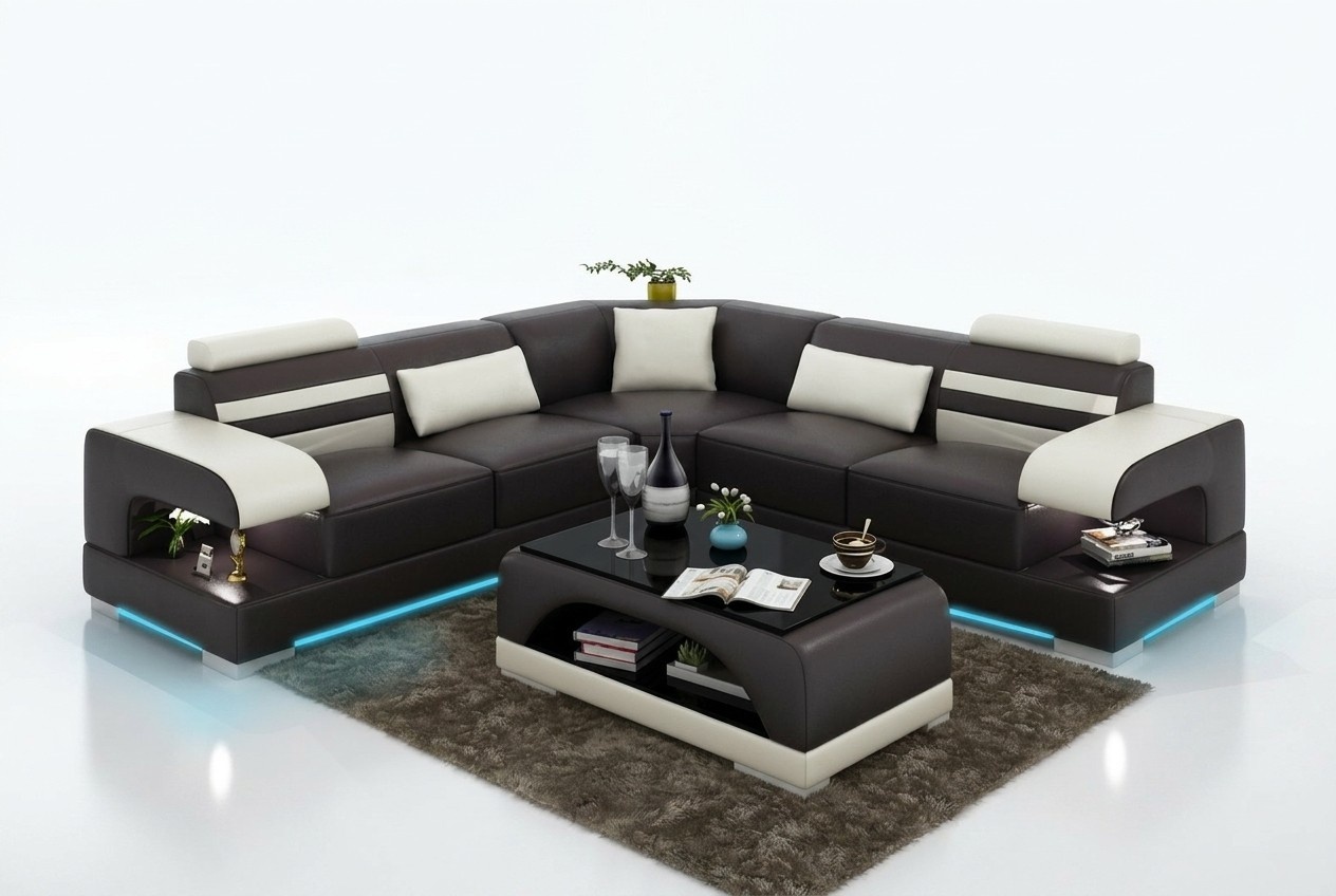 Leder Weiche Couch Wohnlandschaft Ecksofa Eck Garnitur Design Modern Sofa USB