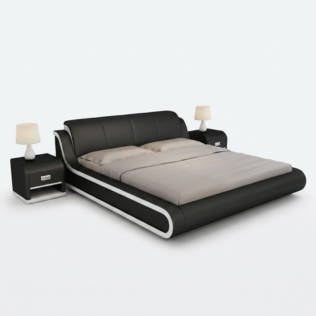 Lederbett Design Doppelbett Betten Bett Leder Polster Schlafzimmer Ehe 180x200