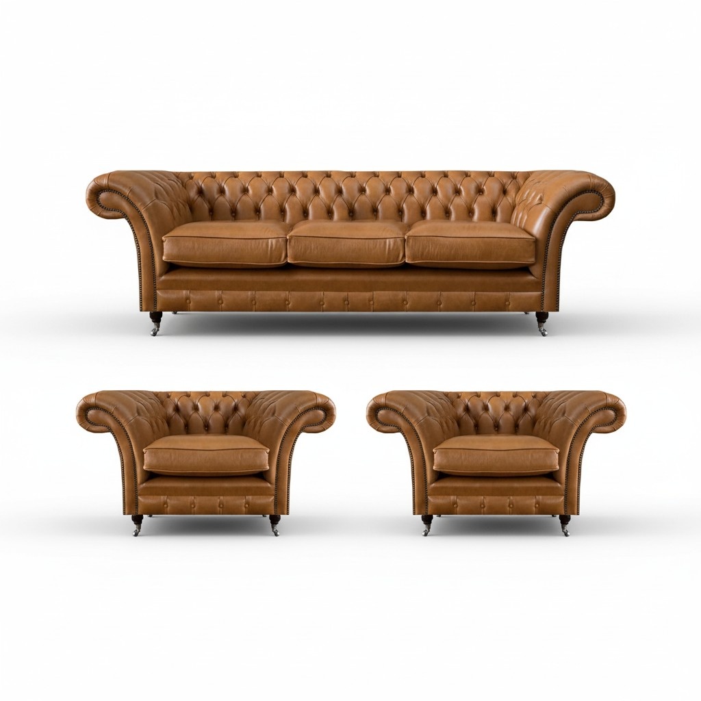 Ledersofa Braun Sofagarnitur 3+1+1 Sitzer Wohnzimmer Design Luxuriöse Möbel