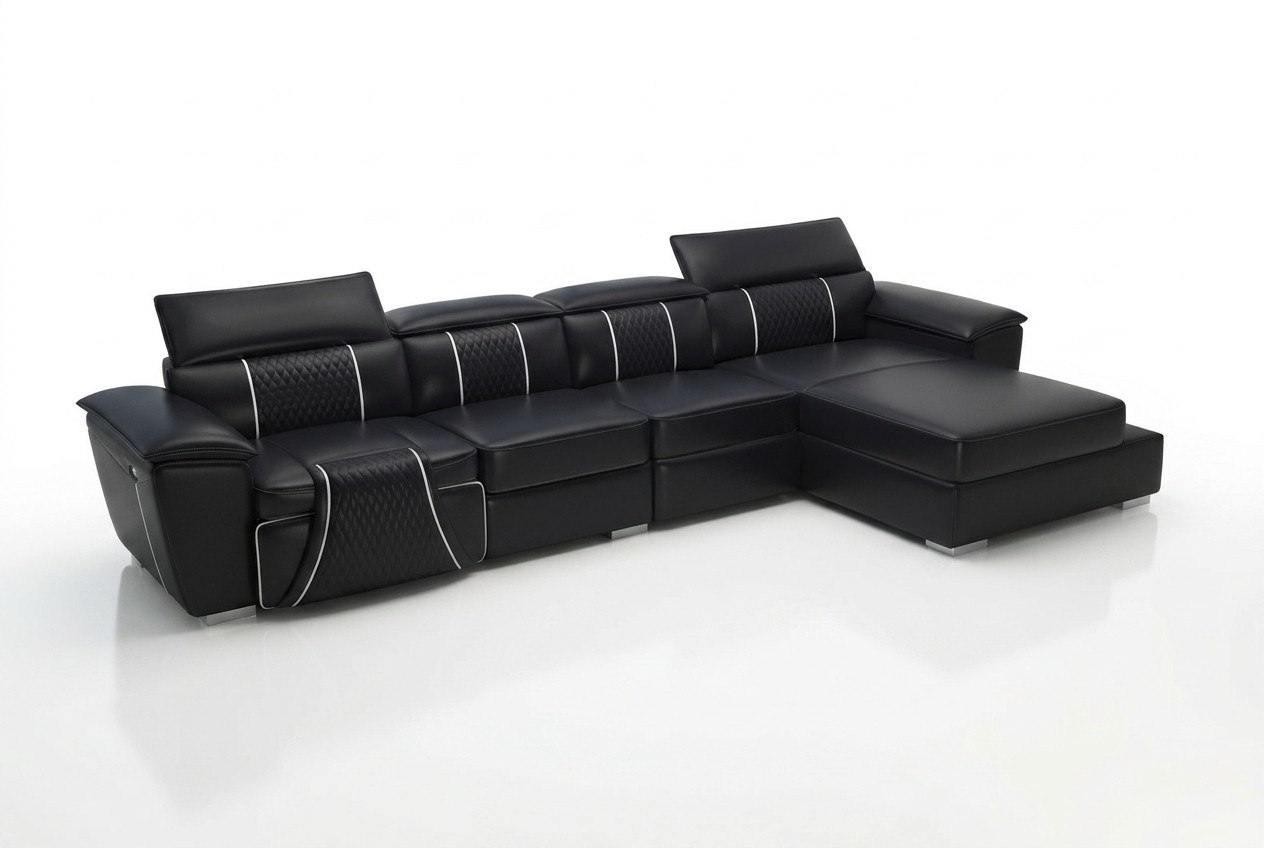 Ledersofa Couch Polster Designersofa Leder Sofas Sofa L-Form Sofa G8048C Schwarz