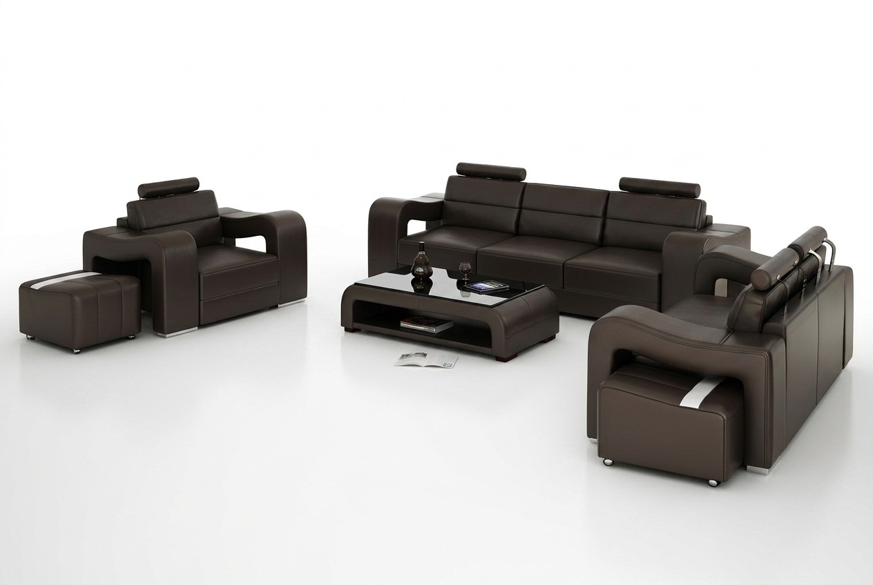 Ledersofa Couch Wohnlandschaft 3+2+1 Sitzer Garnitur Design Modern Sofa USB Neu