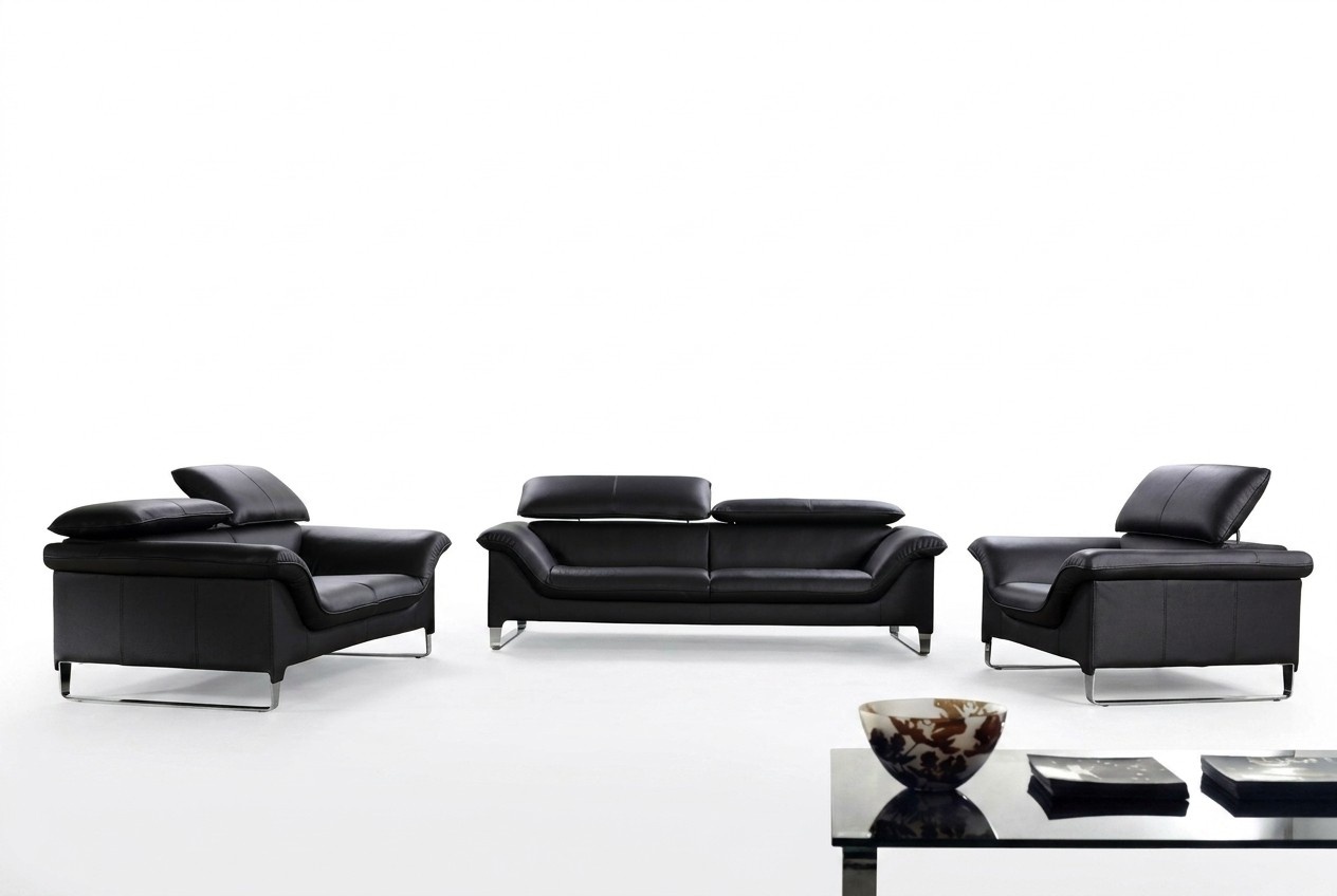 Ledersofa Couch Wohnlandschaft 3+2 Sitzer Garnitur Design Modern Sofa Schwarze