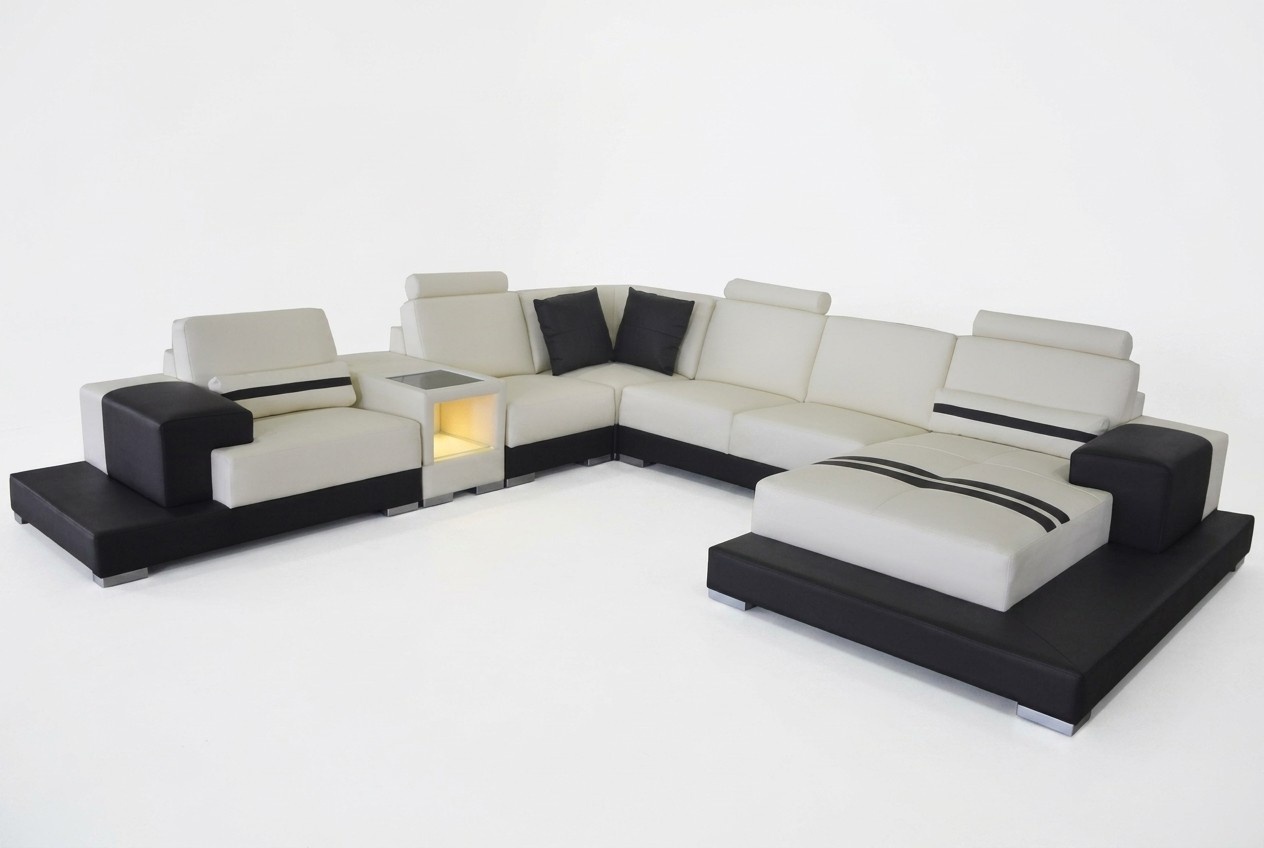 Ledersofa Couch Wohnlandschaft Eck Garnitur Design Modern Sofa U-Form USB